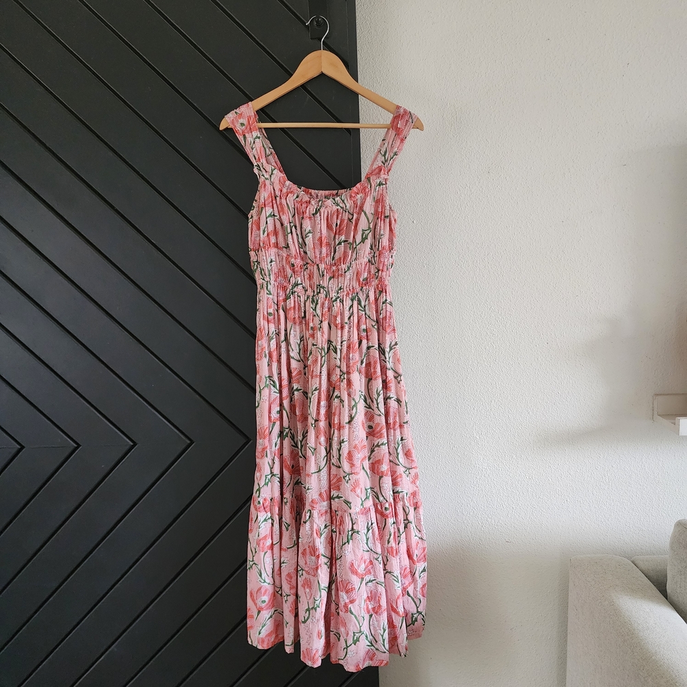 Handmade OOAK Floral Pink Sleeveless Cotton Voile Dress